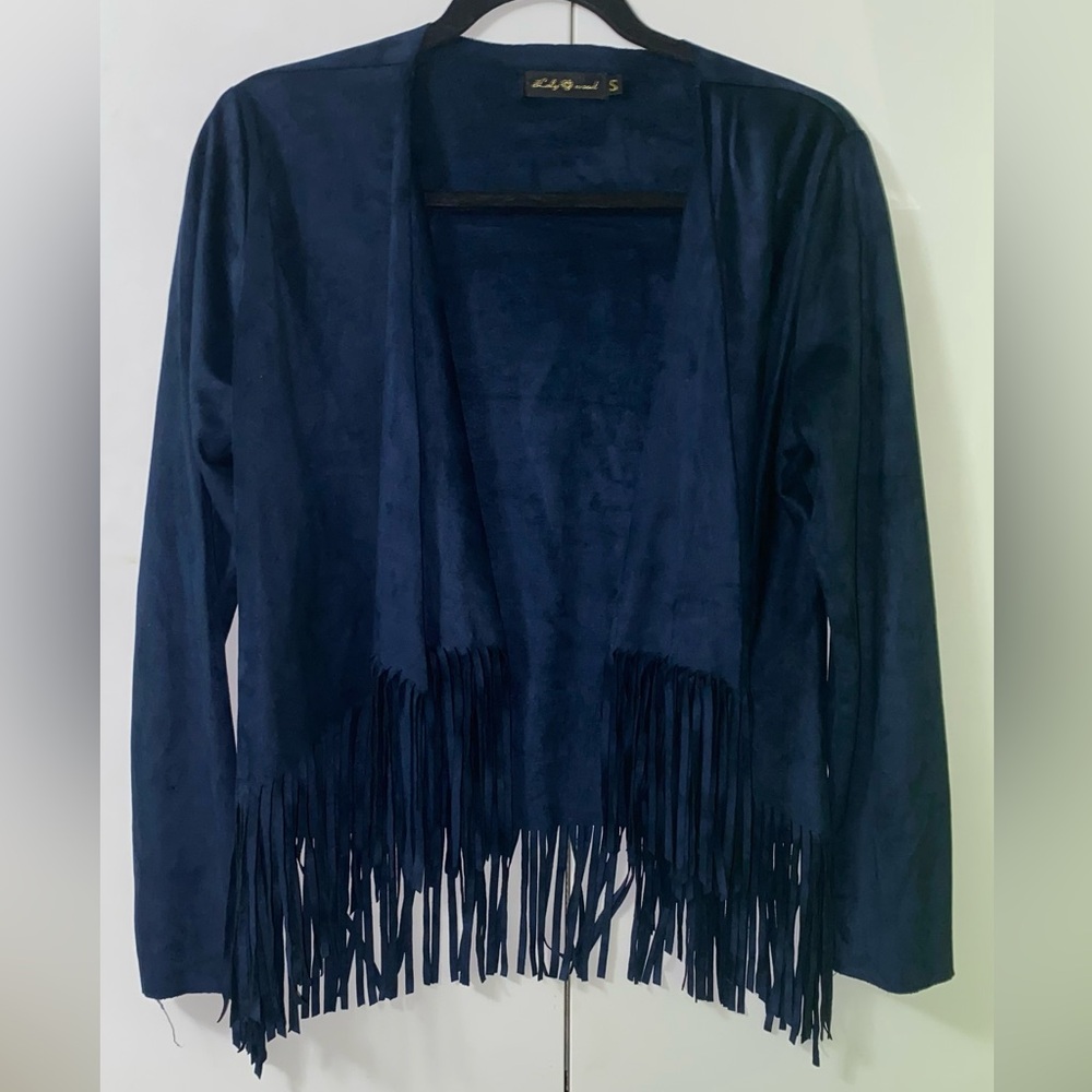 Faux Suede Fringe Cardigan